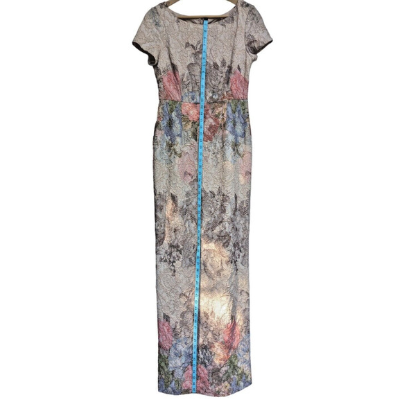 Adrianna Papell Melinda Gown 4 Pastel Matelasse Floral Dress Formal Bridgerton - Picture 13 of 16